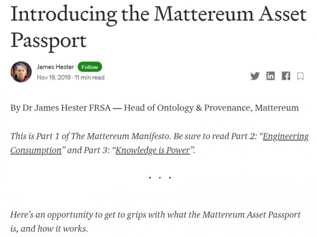 Screenshot of Introducing the Mattereum Asset Passport _ by James Hester _ Mattereum - Humanizing the Singularity _ Medium